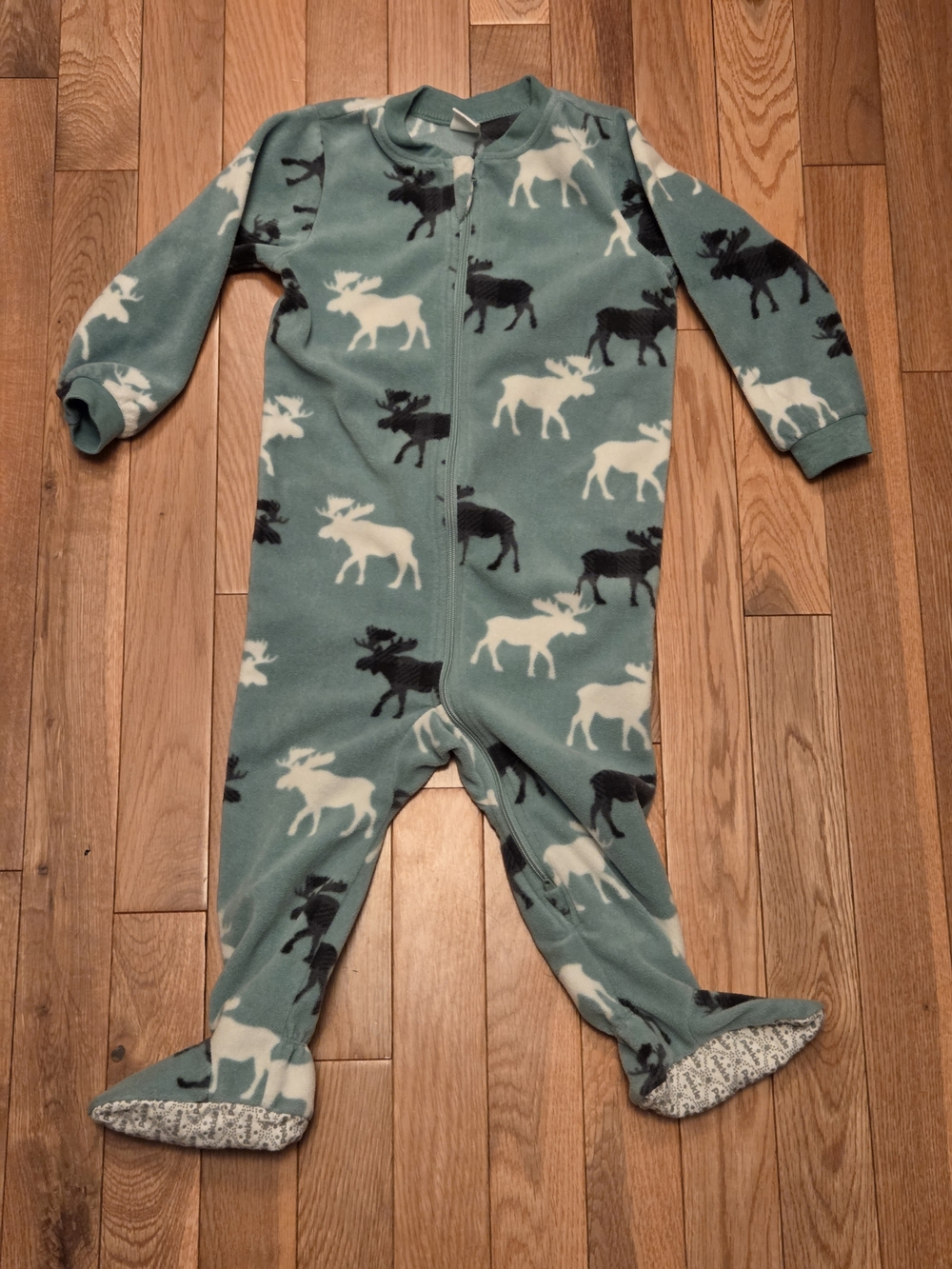 5/$20 Pekkle 18M Green Moose Print Fleece Onsie Sleeper Pajamas